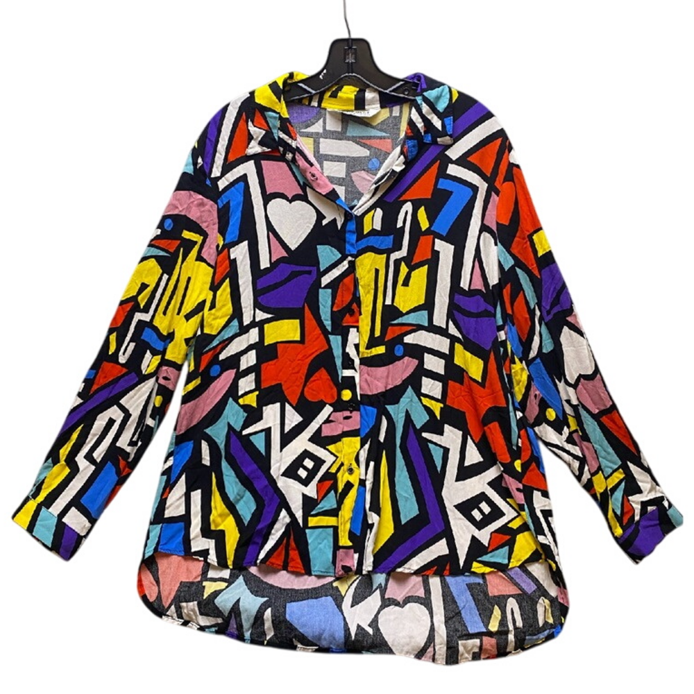 Vintage Big Dart Shirt‎ Womens 16 Rainbow Abstract 90s Geometric Button Down